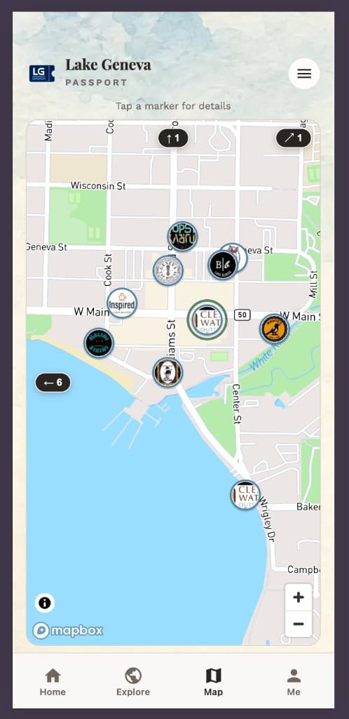 Lake Geneva Passport map with partner locations around the lake