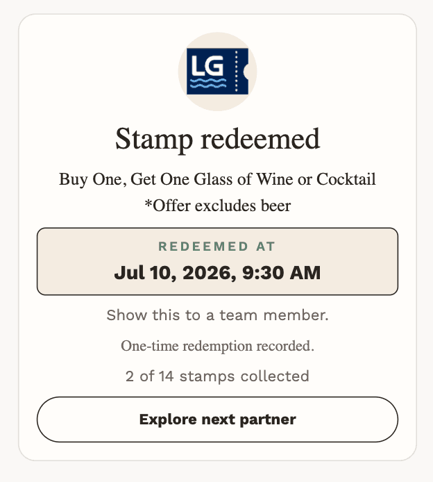 Stamp redeemed confirmation